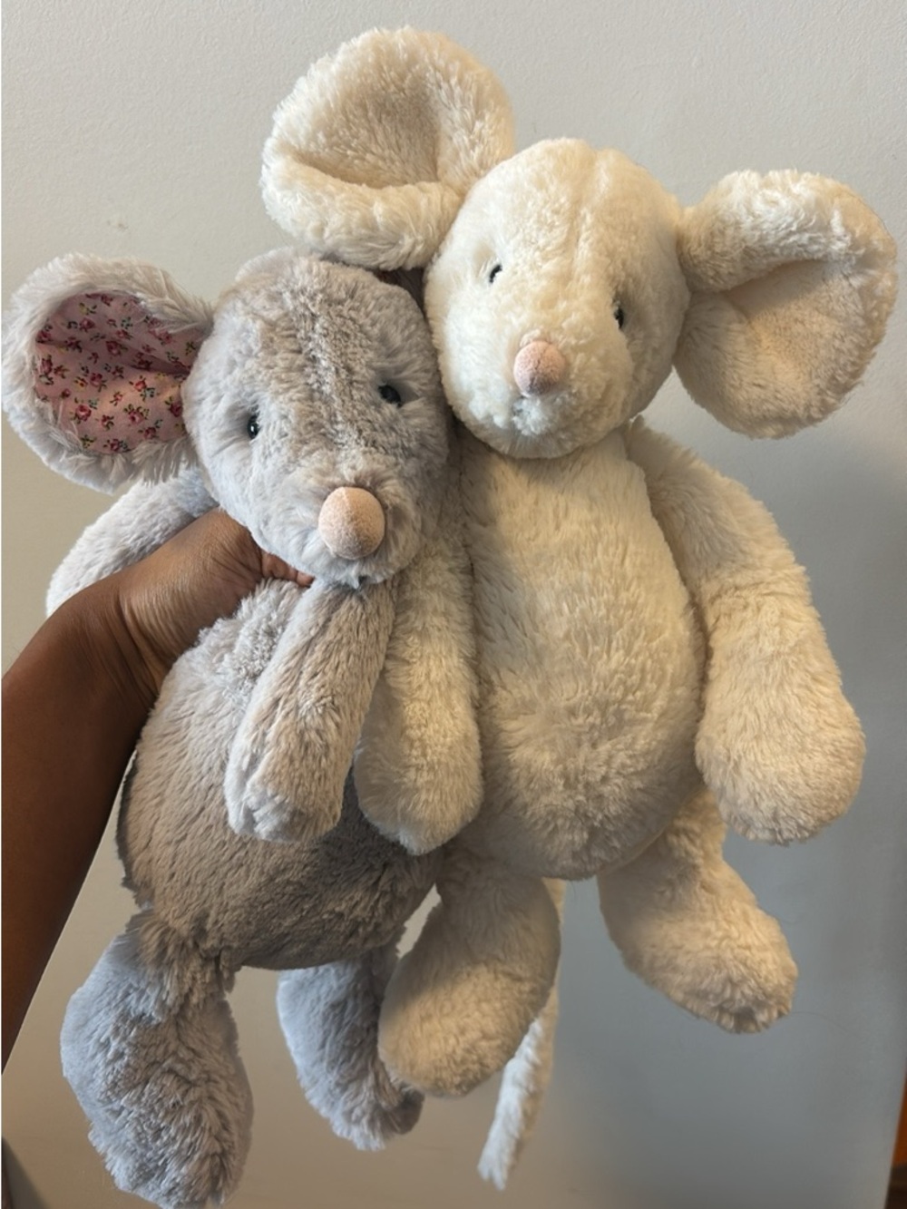 Pair of Retired Jellycat Bashful Medium Mice - Cream & Gray Blossom